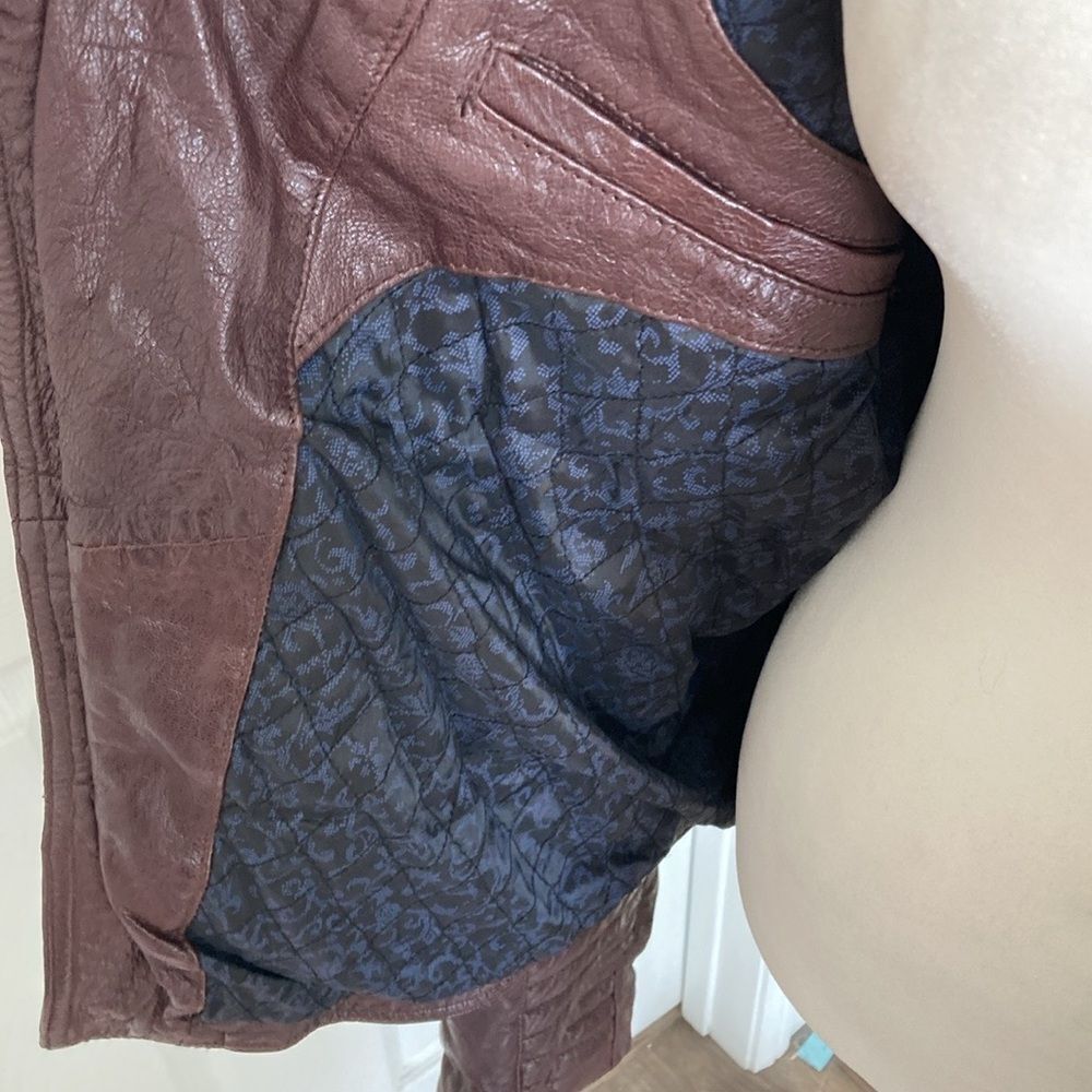 Scotch and Soda Brown Leather Jacket Sz L - Picture 8 of 12